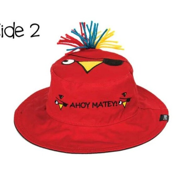 Luvali Atlantis Kids Pirate / Parrot Reversible Bucket Hat Black Red Size 6M-24M - Picture 3 of 3